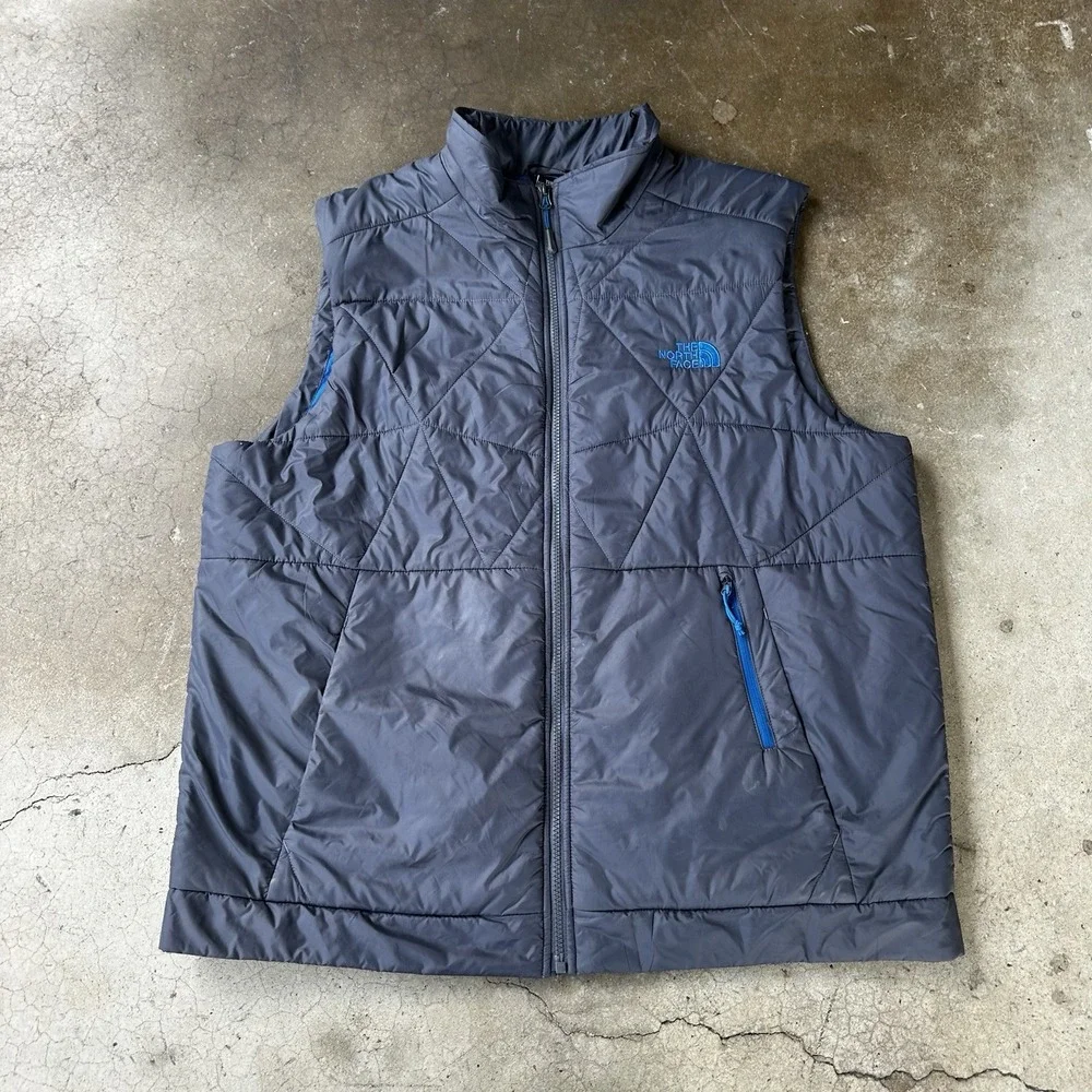 The North Face Puffer Vest Mens XL Gray Geometric Quilted Full Zip GorpCore